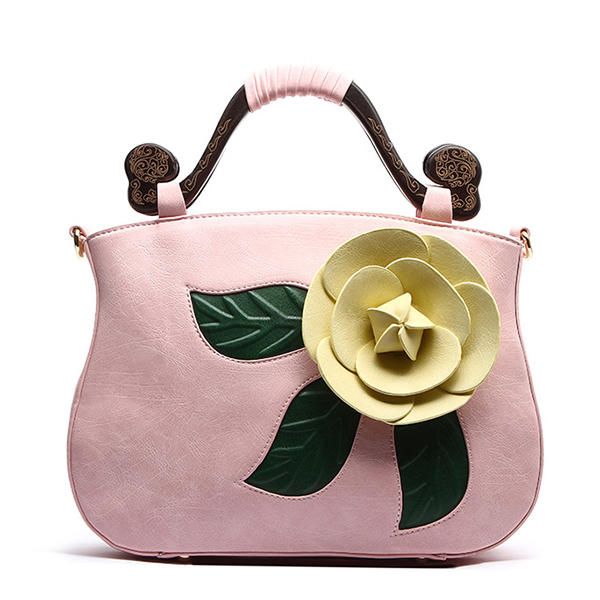 Bolso Bandolera Decorativo Rosa De Cuero Pu De Moda Vintage Para Mujer