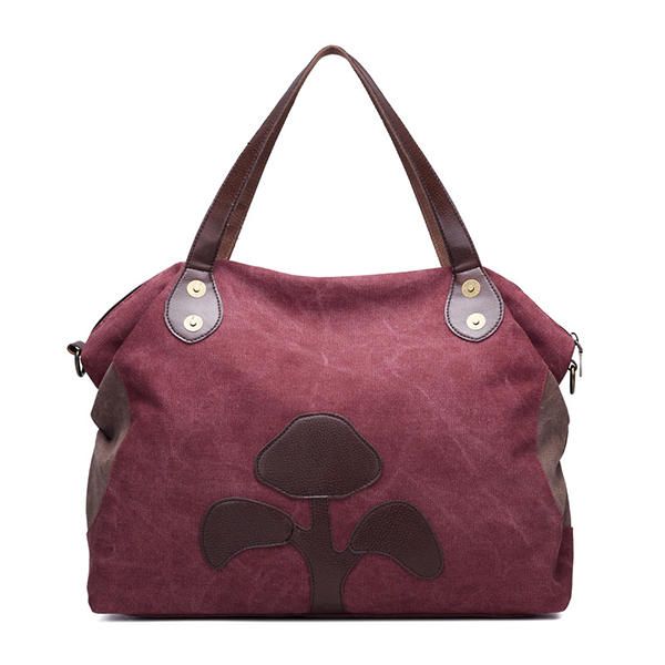 Bolso Casual De Gran Capacidad Con Estampado De Flores De Retazos De Lona Para Mujer