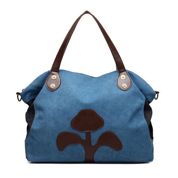 Bolso Casual De Gran Capacidad Con Estampado De Flores De Retazos De Lona Para Mujer