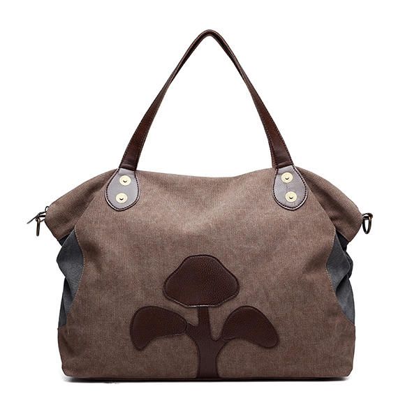 Bolso Casual De Gran Capacidad Con Estampado De Flores De Retazos De Lona Para Mujer