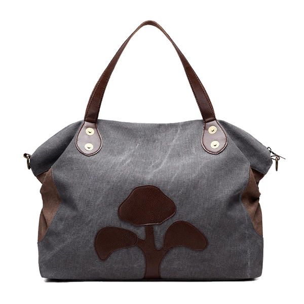 Bolso Casual De Gran Capacidad Con Estampado De Flores De Retazos De Lona Para Mujer