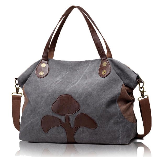 Bolso Casual De Gran Capacidad Con Estampado De Flores De Retazos De Lona Para Mujer