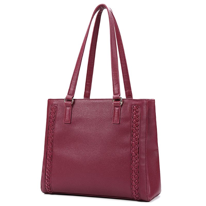 Bolso Casual De Tejido Multibolsillos Para Mujer Bolso Bandolera De Compras Sólido