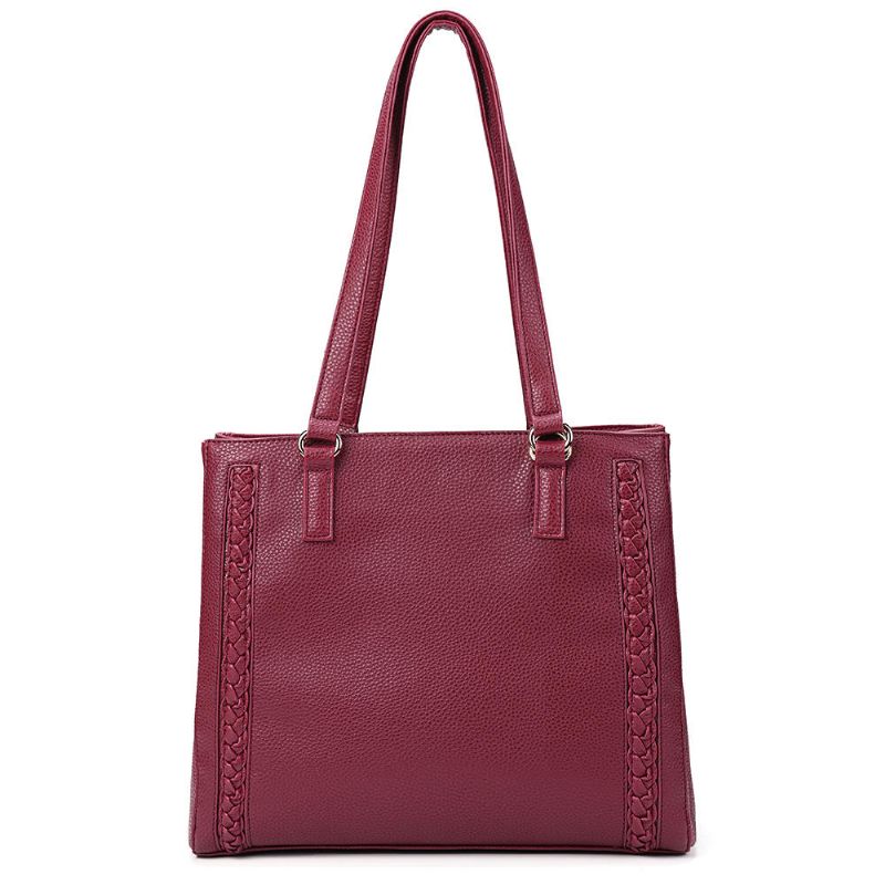 Bolso Casual De Tejido Multibolsillos Para Mujer Bolso Bandolera De Compras Sólido