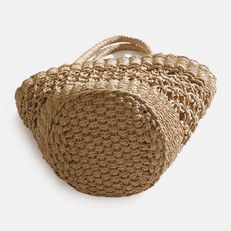 Bolso Cilíndrico De Cuerda De Papel Hecho A Mano Retro Hueco De Paja Para Mujer Bolso De Playa Bolso