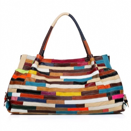 Bolso Colorido De Piel De Vaca De Patchwork Informal Para Mujer