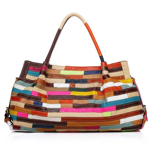 Bolso Colorido De Piel De Vaca De Patchwork Informal Para Mujer