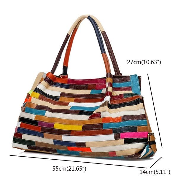 Bolso Colorido De Piel De Vaca De Patchwork Informal Para Mujer