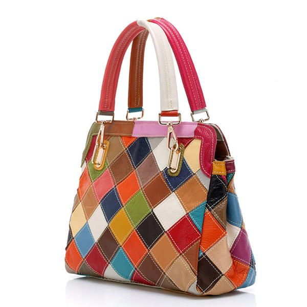 Bolso Colorido De Piel De Vaca Patchwork Para Mujer