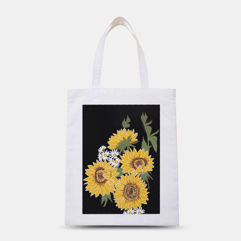 Bolso De Compras Con Diseño De Girasol De Lona Blanca Para Mujer Bolso De Mano Bolso De Hombro