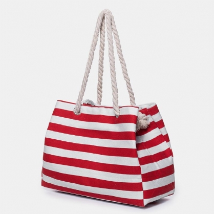 Bolso De Compras Bolso De Mano Para Mujer Bolso De Viaje De Almacenamiento Bolso De Hombro Rayas Bolsos De Compras De Lona