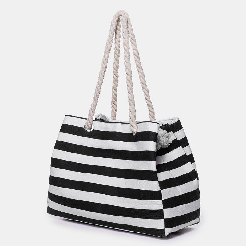 Bolso De Compras Bolso De Mano Para Mujer Bolso De Viaje De Almacenamiento Bolso De Hombro Rayas Bolsos De Compras De Lona