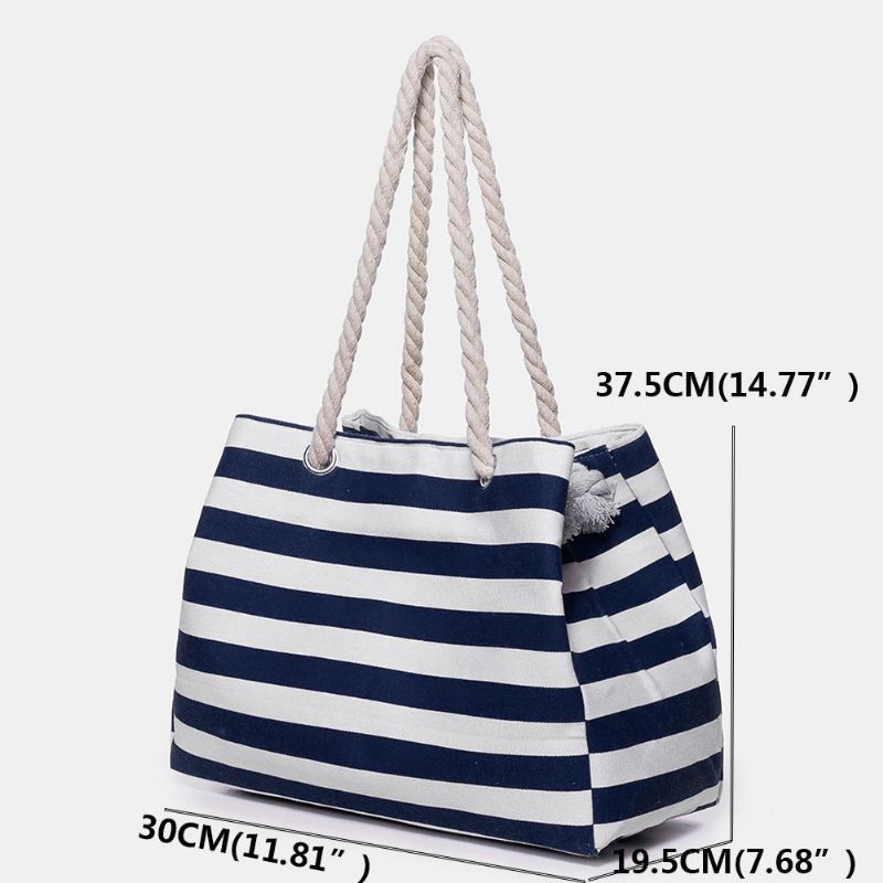 Bolso De Compras Bolso De Mano Para Mujer Bolso De Viaje De Almacenamiento Bolso De Hombro Rayas Bolsos De Compras De Lona