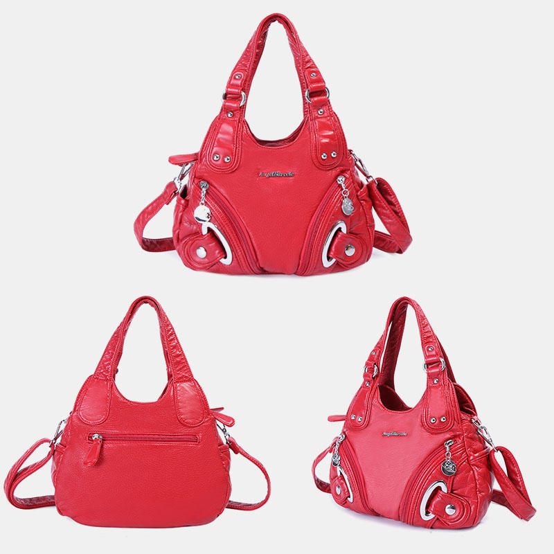 Bolso De Cuero Suave Para Mujer Bolso Bandolera Sólido