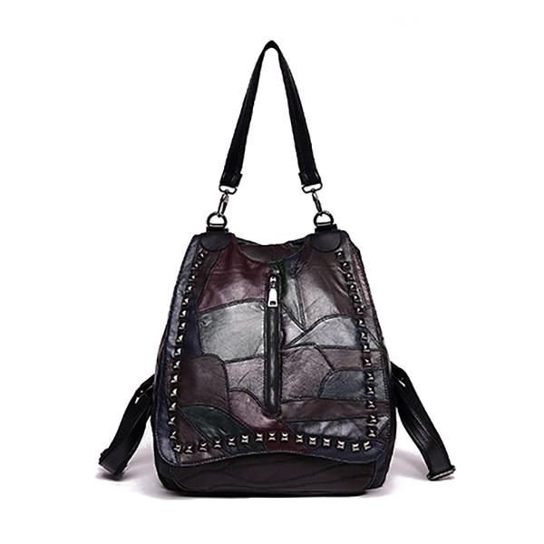 Bolso De Hombreajero Multifunción Con Puntada De Cuero Genuino Para Mujer Mochila