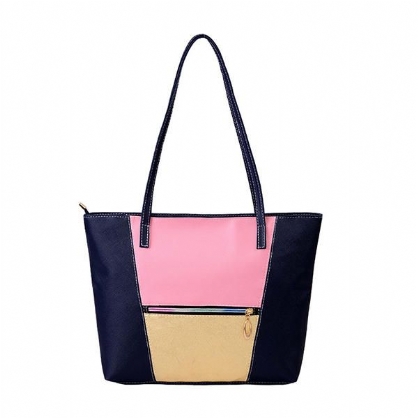 Bolso De Hombro De Bloque De Color De Gran Capacidad De Cuero Pu Para Mujer