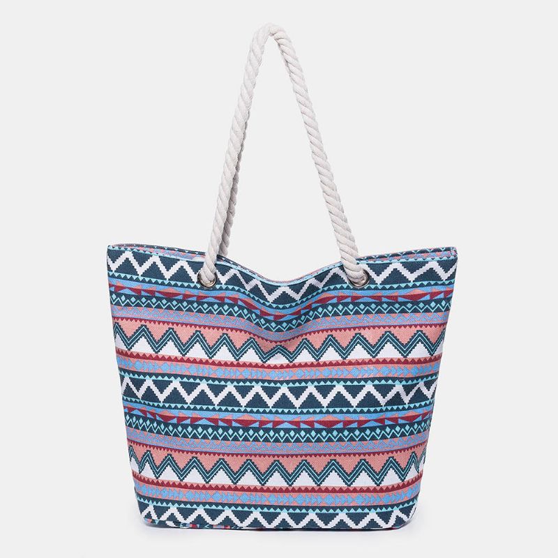 Bolso De Hombro De Bohemia Con Patrones Geométricos De Lona Para Mujer