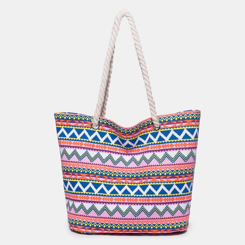 Bolso De Hombro De Bohemia Con Patrones Geométricos De Lona Para Mujer