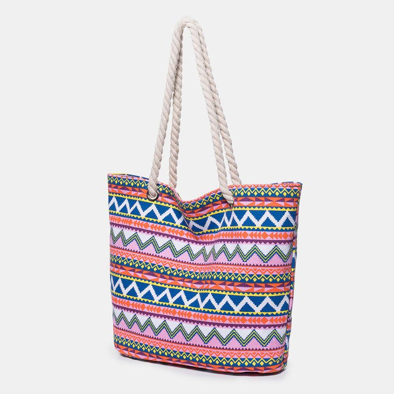 Bolso De Hombro De Bohemia Con Patrones Geométricos De Lona Para Mujer