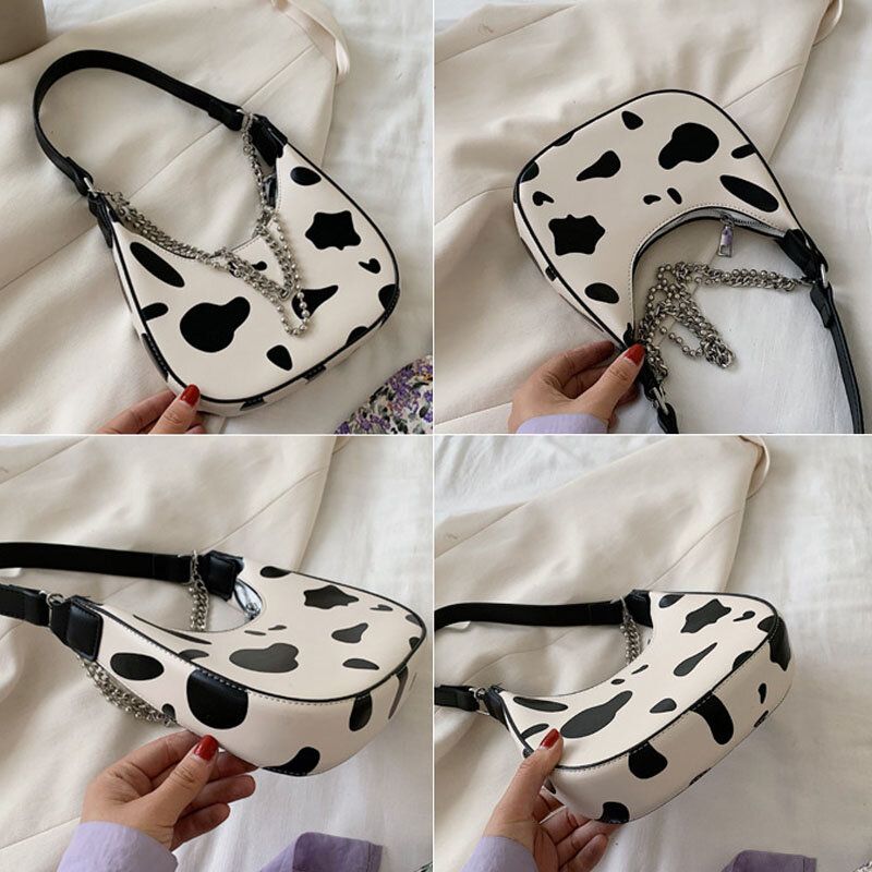 Bolso De Hombro De Cadena Con Estilo Informal Con Patrón De Vaca Para Mujer