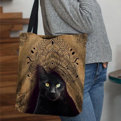 Bolso De Hombro Con Diseño De Gato Negro Lindo De Lona Para Mujer