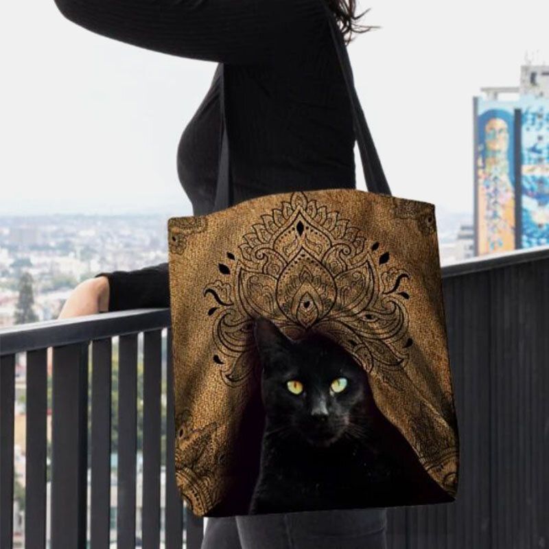 Bolso De Hombro Con Diseño De Gato Negro Lindo De Lona Para Mujer