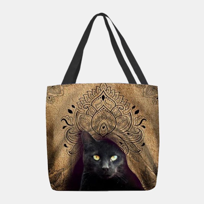 Bolso De Hombro Con Diseño De Gato Negro Lindo De Lona Para Mujer