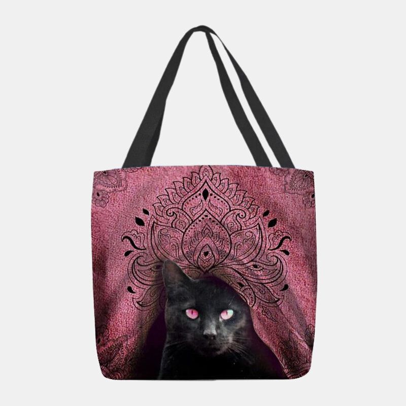 Bolso De Hombro Con Diseño De Gato Negro Lindo De Lona Para Mujer