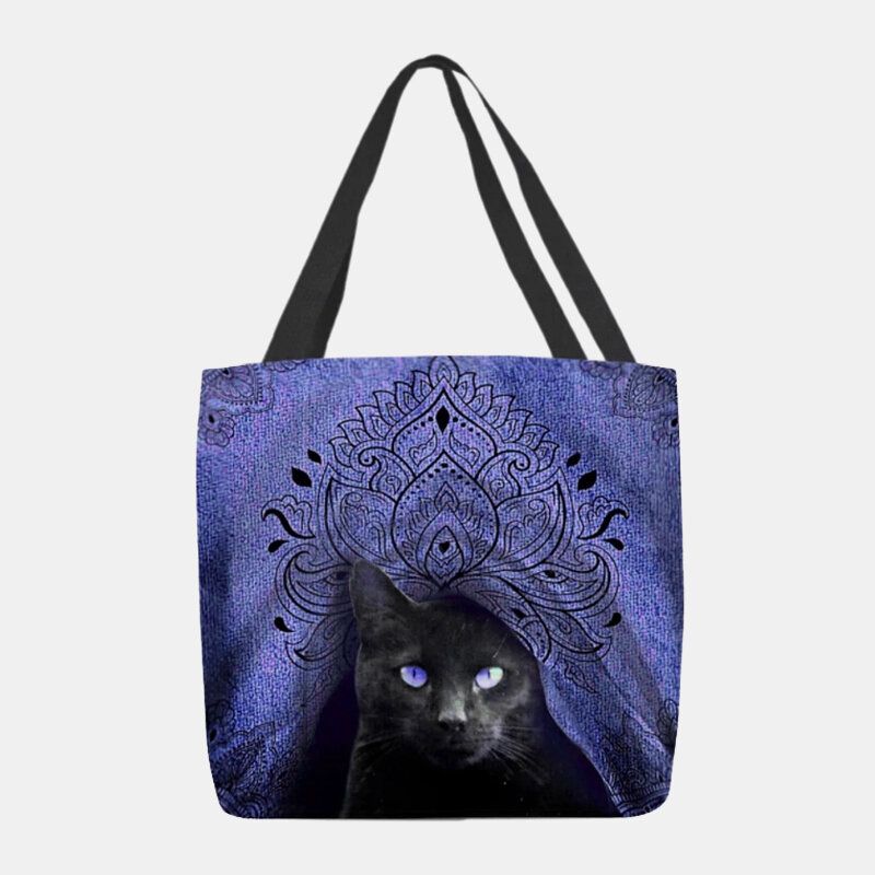 Bolso De Hombro Con Diseño De Gato Negro Lindo De Lona Para Mujer