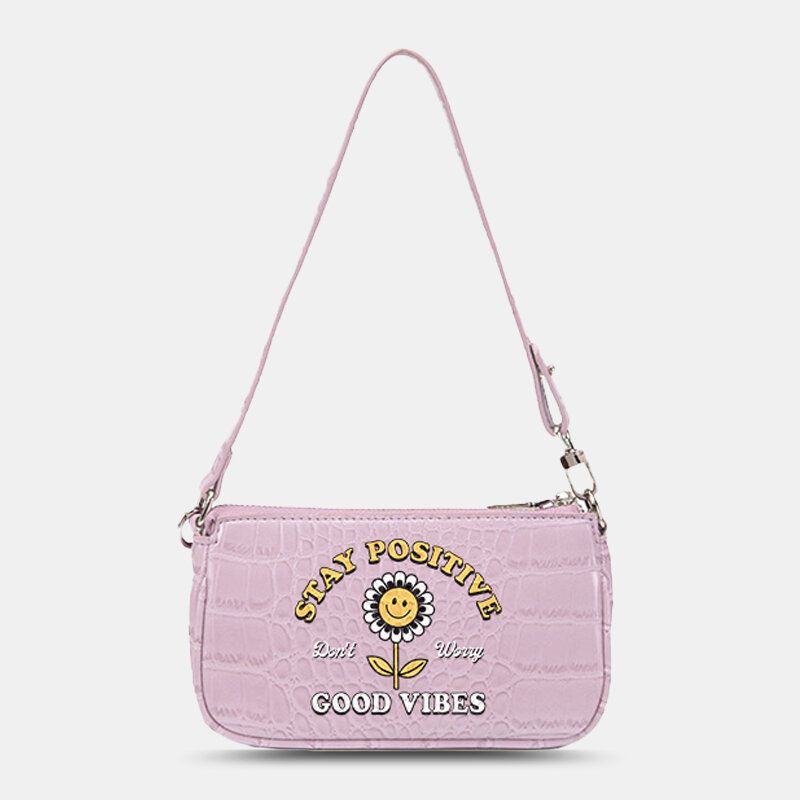 Bolso De Hombro Con Estampado De Cocodrilo Estampado Con Estampado De Letras De Girasol De Cuero Pu Para Mujer