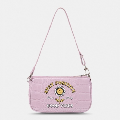 Bolso De Hombro Con Estampado De Cocodrilo Estampado Con Estampado De Letras De Girasol De Cuero Pu Para Mujer