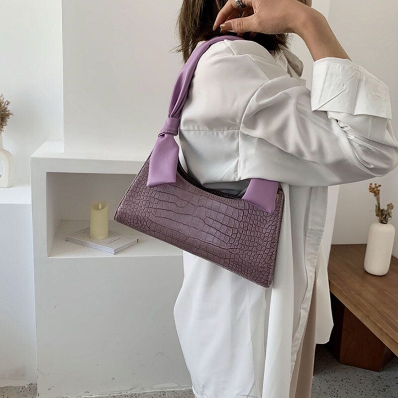 Bolso De Hombro Con Patrón De Cocodrilo Sólido Para Mujer