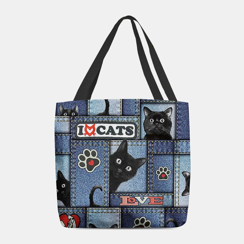 Bolso De Hombro Con Patrón De Marco De Celosía De Gato Negro De Dibujos Animados De Fieltro Para Mujer