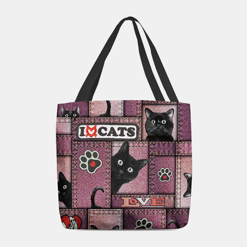 Bolso De Hombro Con Patrón De Marco De Celosía De Gato Negro De Dibujos Animados De Fieltro Para Mujer