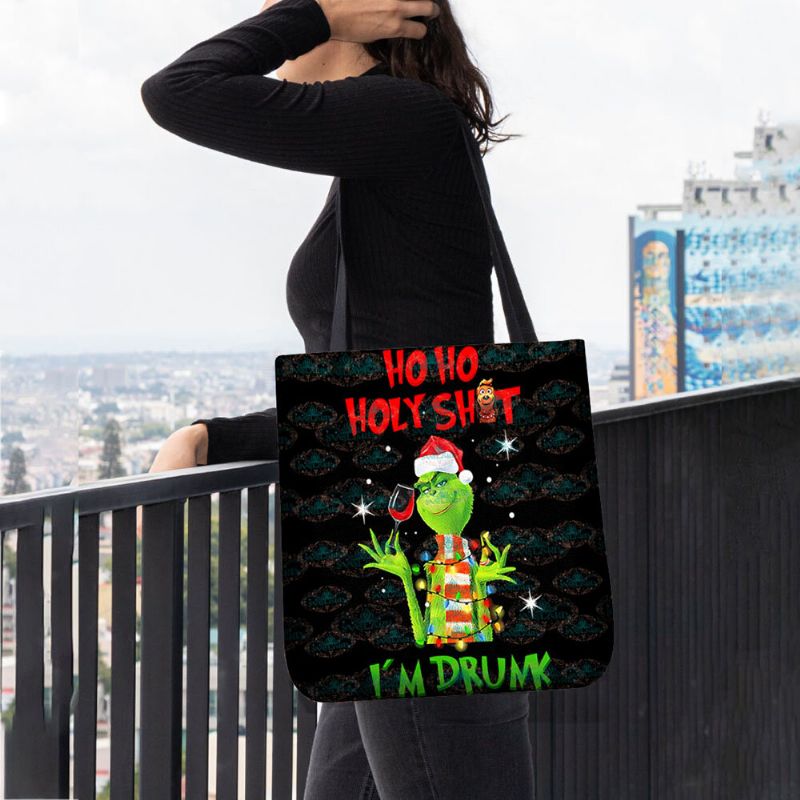 Bolso De Hombro Con Patrón De Monstruo De Pelo Verde Navideño Festivo De Fieltro Para Mujer