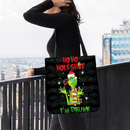 Bolso De Hombro Con Patrón De Monstruo De Pelo Verde Navideño Festivo De Fieltro Para Mujer