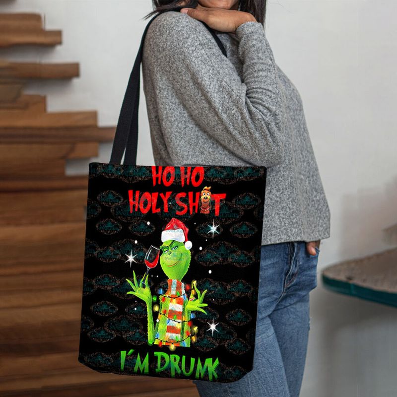 Bolso De Hombro Con Patrón De Monstruo De Pelo Verde Navideño Festivo De Fieltro Para Mujer