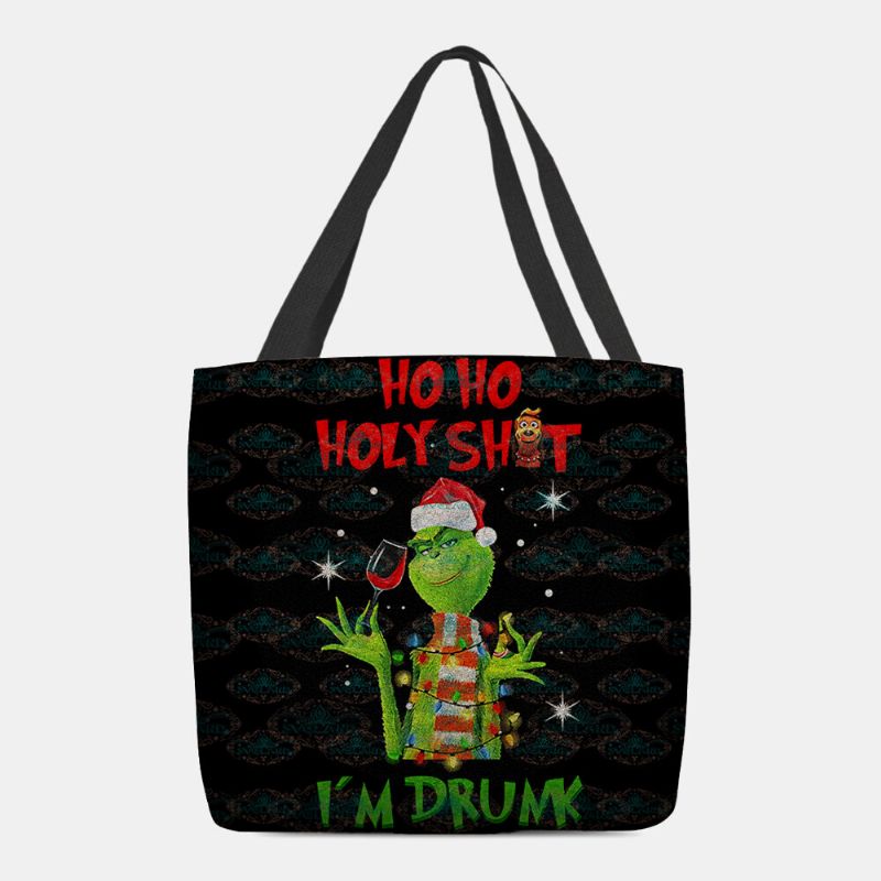 Bolso De Hombro Con Patrón De Monstruo De Pelo Verde Navideño Festivo De Fieltro Para Mujer