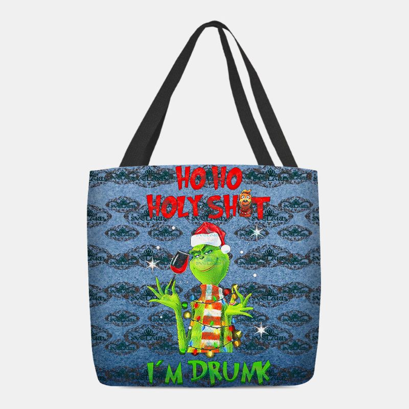 Bolso De Hombro Con Patrón De Monstruo De Pelo Verde Navideño Festivo De Fieltro Para Mujer