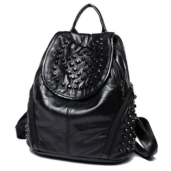 Bolso De Hombro Con Remache De Cuero Genuino Para Mujer