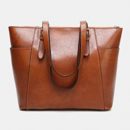 Bolso De Hombro De Cuero De Cera De Gran Capacidad Retro Informal Retro De Piel Sintética Para Mujer