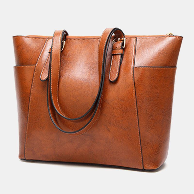 Bolso De Hombro De Cuero De Cera De Gran Capacidad Retro Informal Retro De Piel Sintética Para Mujer