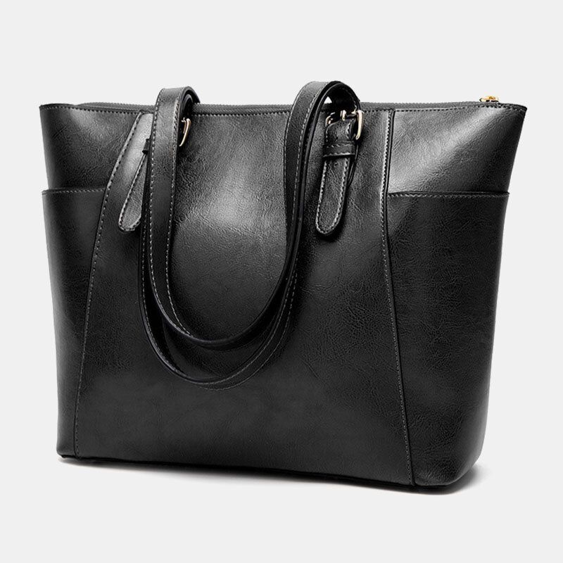 Bolso De Hombro De Cuero De Cera De Gran Capacidad Retro Informal Retro De Piel Sintética Para Mujer