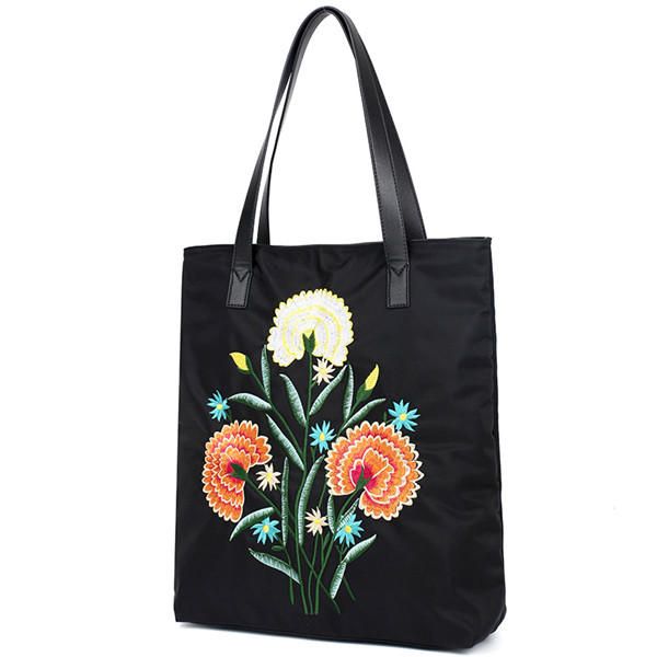 Bolso De Hombro Ligero De Nailon Con Diseño Nacional Floral Para Mujer