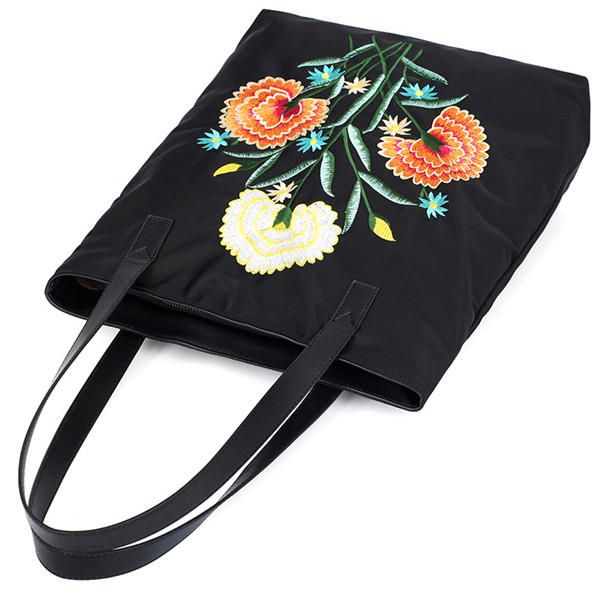 Bolso De Hombro Ligero De Nailon Con Diseño Nacional Floral Para Mujer