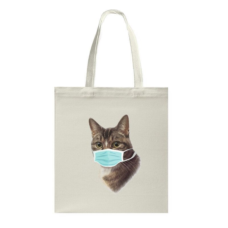 Bolso De Hombro De Lona Informal Con Máscara De Patrón De Gato Lindo Para Mujer