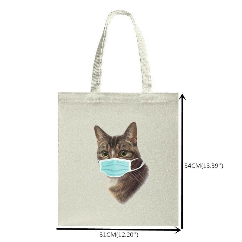 Bolso De Hombro De Lona Informal Con Máscara De Patrón De Gato Lindo Para Mujer