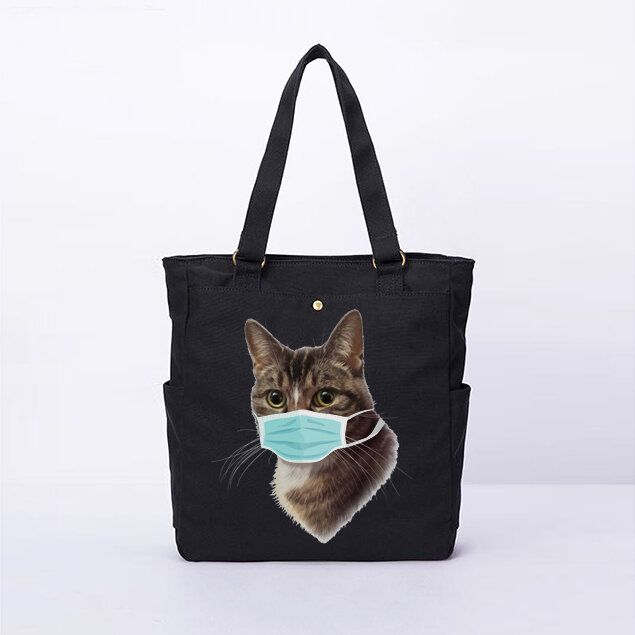 Bolso De Hombro De Lona Informal Con Máscara De Patrón De Gato Para Mujer