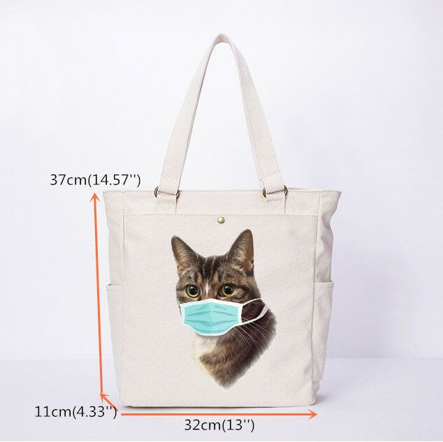 Bolso De Hombro De Lona Informal Con Máscara De Patrón De Gato Para Mujer