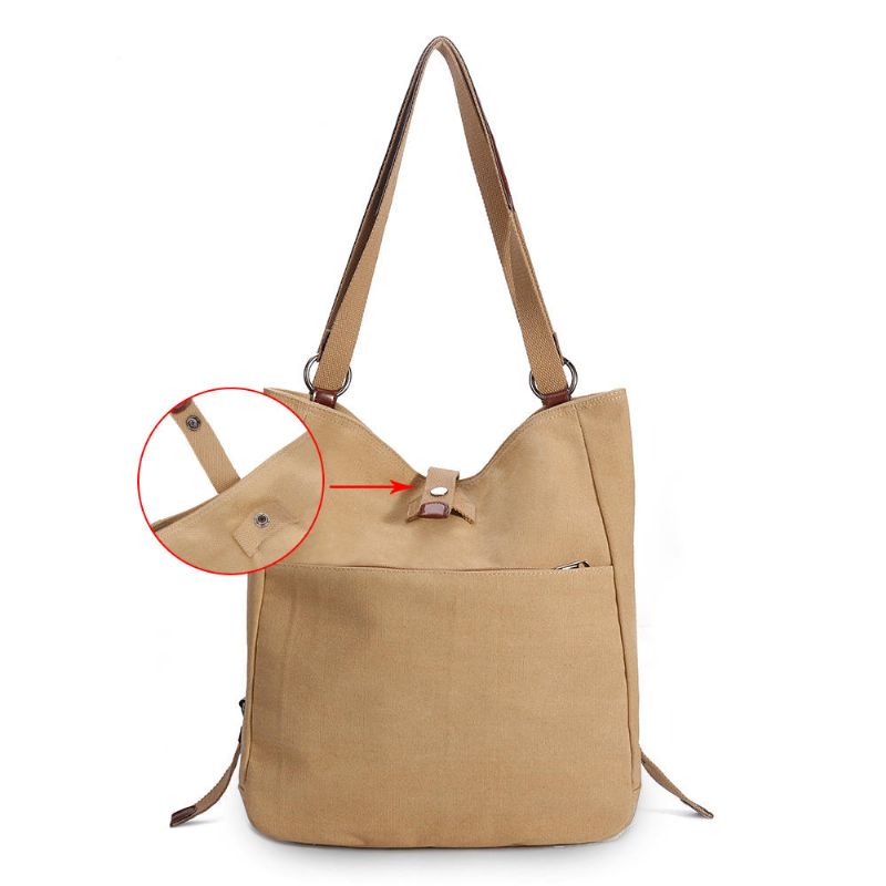 Bolso De Hombro De Lona Informal Con Múltiples Cargas Para Mujer Mochila Con Bandolera